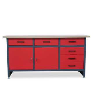 Werkbank Werktisch anthrazit-rot; Holzplatte 85x170x60